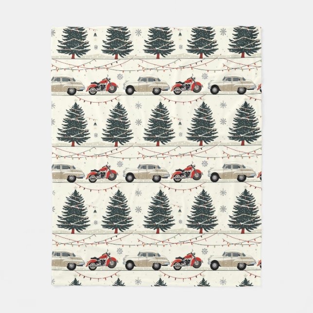 Retro-Motorrad-Weihnachtsstraßen-Nächte Fleecedecke (Vorderseite)