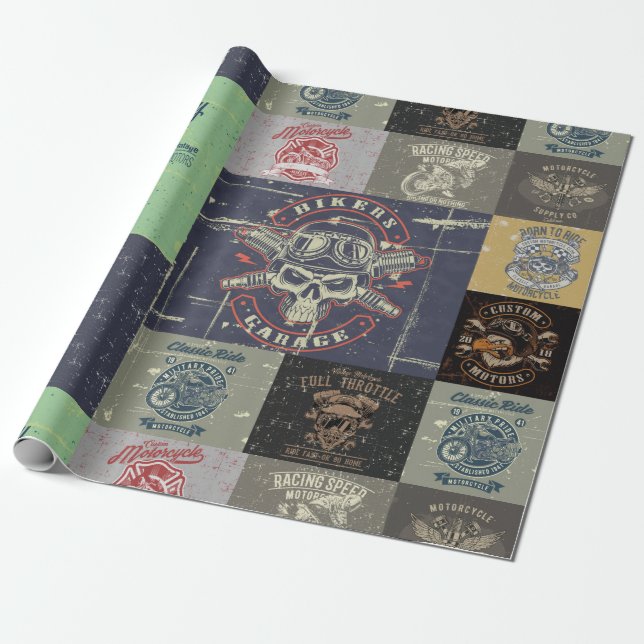 Retro-Motorraddesign Geschenkpapier (Ungerollt)
