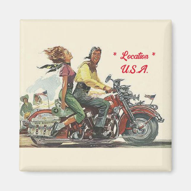 Retro Motorradfahren, Vintager Stil Personalisiert Magnet (Vorne)