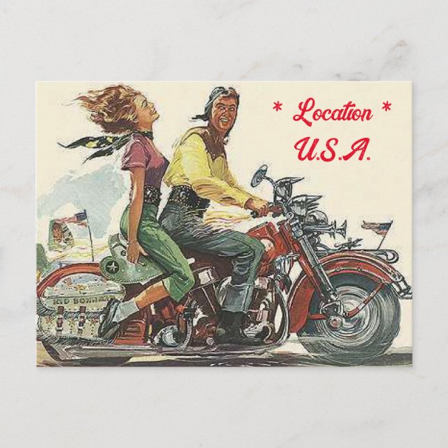 Retro Motorradfahren, Vintager Stil Personalisiert Postkarte (Vorderseite)
