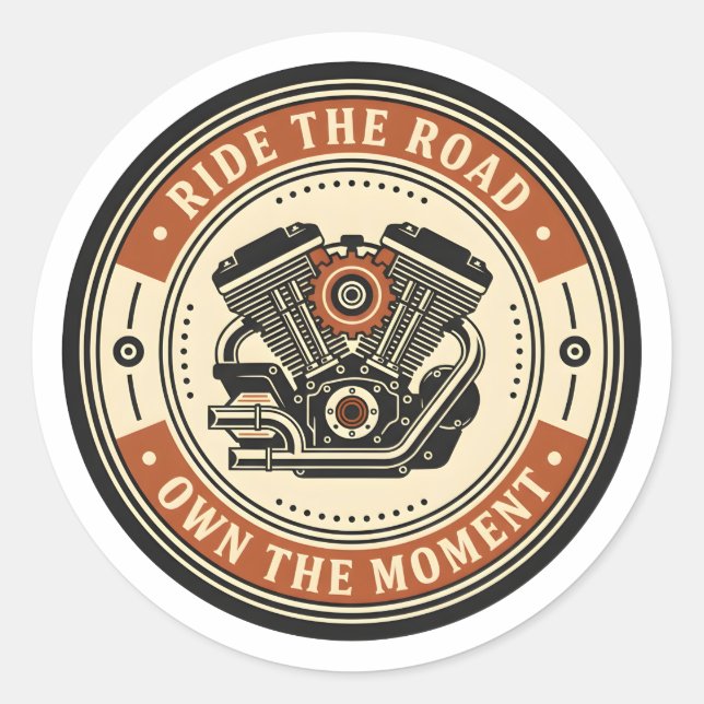 Retro-Motorradmotor-Emblem-Stil Runder Aufkleber (Vorderseite)