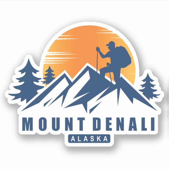 Retro Mount Denali Wandern T - Shirt Aufkleber (Vorderseite)