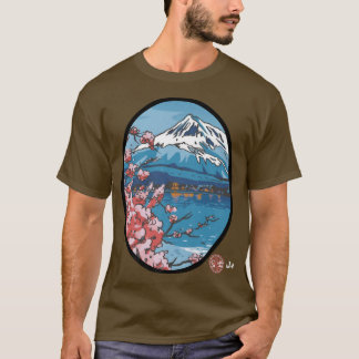 Retro Mount Fuji Japan Kunstästhesie Cherry Blosso T-Shirt