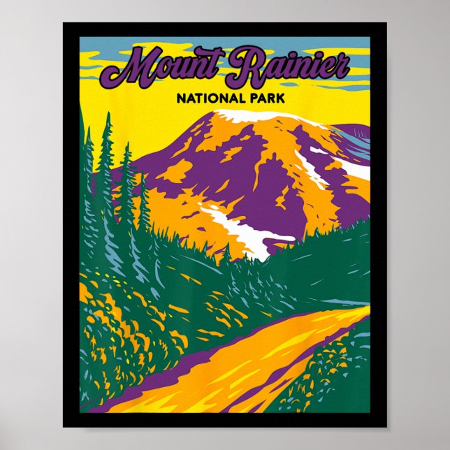 Retro Mount Rainier Nationalpark Wandern Camping  Poster (Vorne)