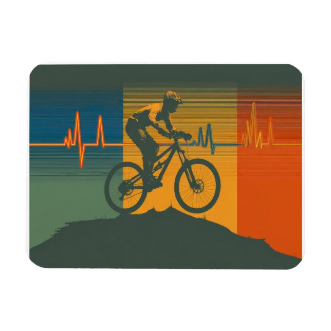 Retro Mountain Biker Heartbeat Magnet (Horizontal)
