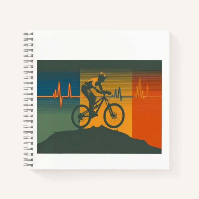 Retro Mountain Biker Heartbeat Notizbuch (Vorderseite)