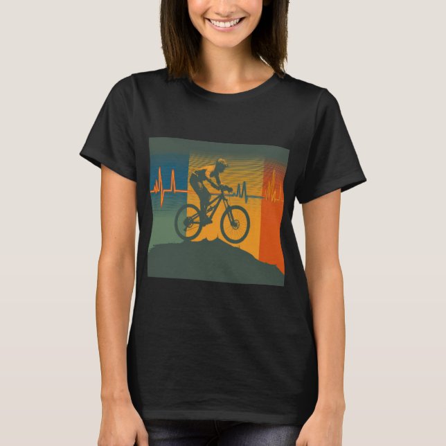 Retro Mountain Biker Heartbeat T-Shirt (Vorderseite)