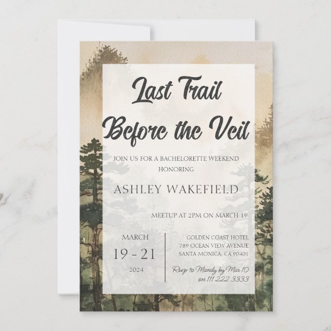 Retro Mountain Camp Bachelorette Einladung (Vorderseite)