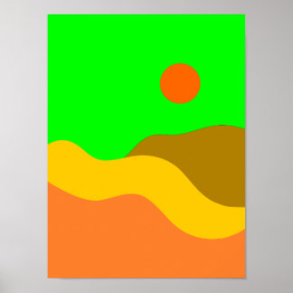 Retro Mountain Landscape Illustration Poster