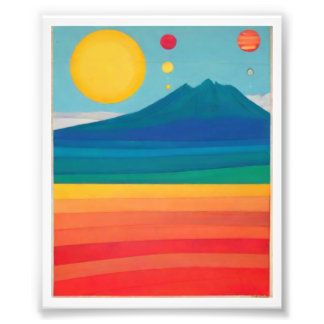 Retro Mountain Landschaft Illustration Red Blue Po Fotodruck