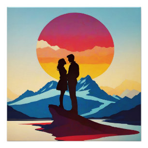 Retro Mountain Landschaft Liebe Poster