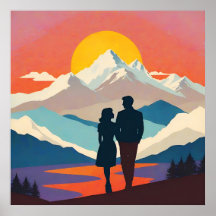 Retro Mountain Landschaft Liebe