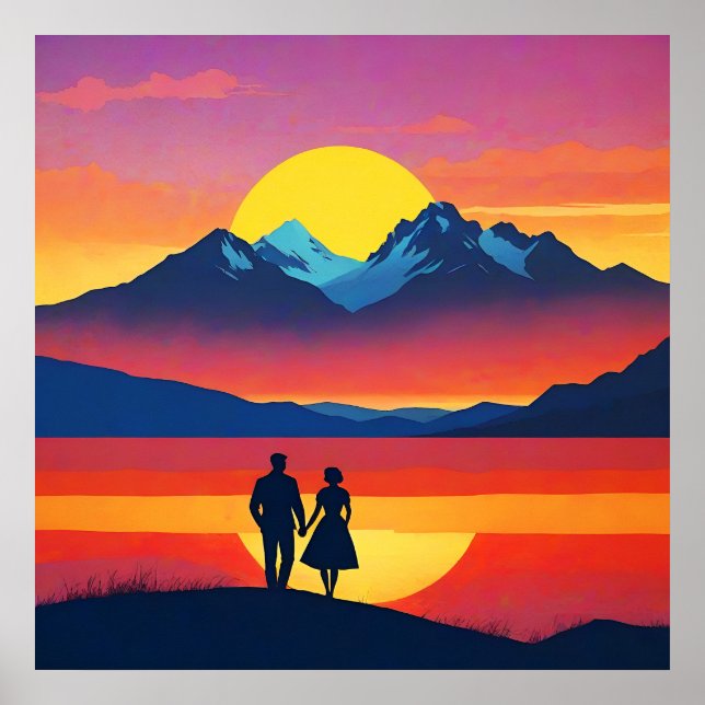 Retro Mountain Landschaft Liebe Poster (Vorne)