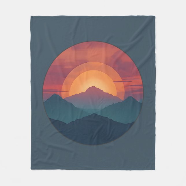Retro Mountain Sunset Art Watercolor Painting Blue Fleecedecke (Vorderseite)