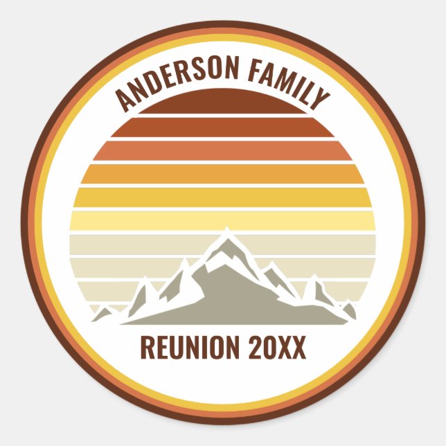 Retro-Mountain-Sunset Custom Family-Wiedersehen-Pa Runder Aufkleber (Vorderseite)
