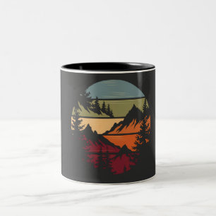 Retro Mountain Sunset Outdoor Wandergeschenk Zweifarbige Tasse