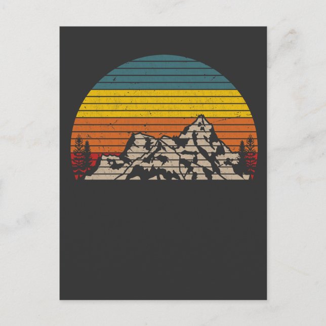 Retro Mountain Sunset Outdoor Wandern und Camping Postkarte (Vorderseite)
