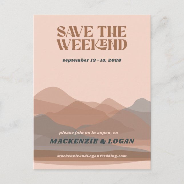 Retro Mountain Weekend Save the Date Card Postkarte (Vorderseite)