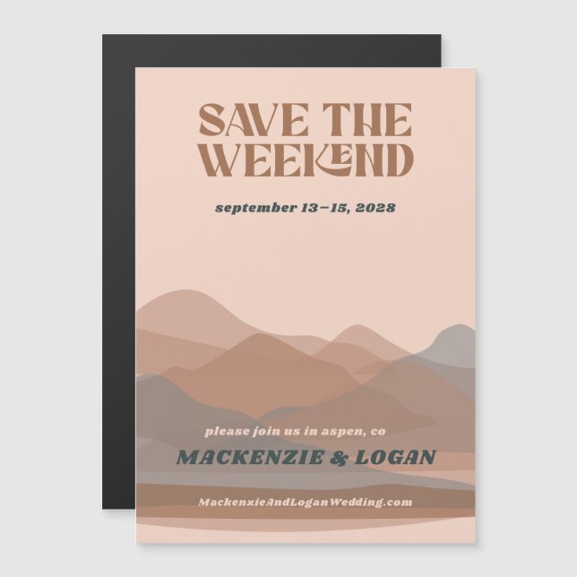 Retro Mountain Weekend speichern das Date Magnet (Vorne/Hinten)