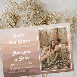 Retro Mountains Dusty Pink Foto Hochzeit Save The Date