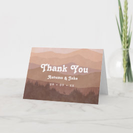 Retro Mountains & Forest Dusty Pink Wedding Dankeskarte