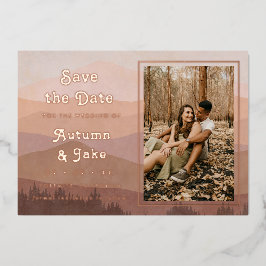 Retro Mountains Foto Hochzeit retten das Datum Folieneinladung