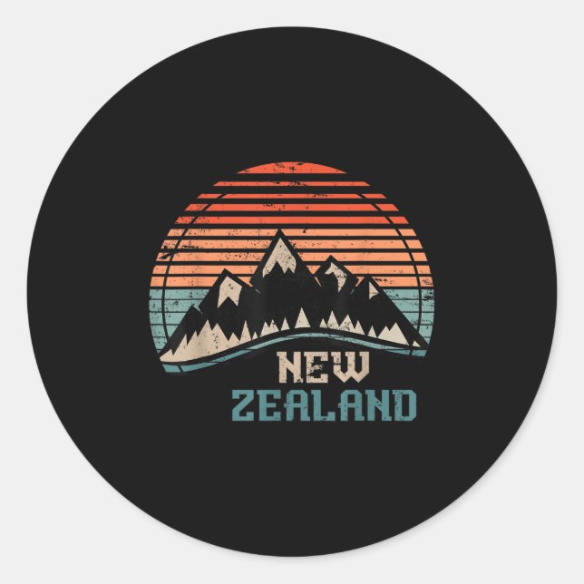 Retro Mountains New Zealand  Runder Aufkleber (Vorderseite)