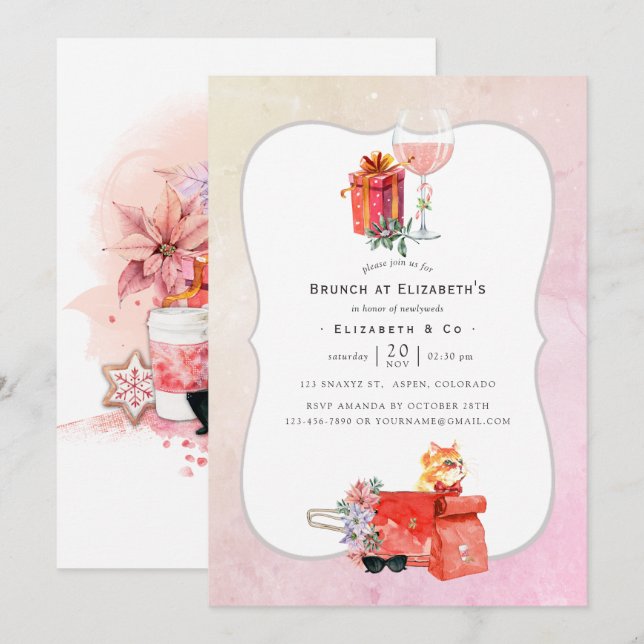 Retro Movie Christmas Bridal Brunch Einladung (Vorne/Hinten)