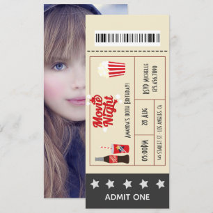 Retro Movie Night Birthday Party Ticket Foto hinzu Einladung