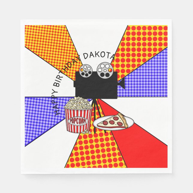 Retro Movie Night Geburtstagsparty Serviette (Vorderseite)