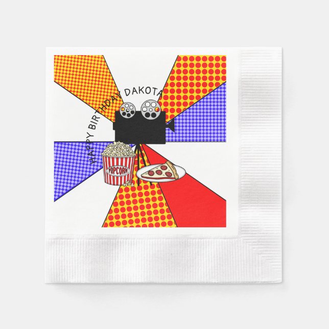 Retro Movie Night Geburtstagsparty Serviette (Vorderseite)