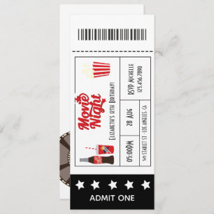 Retro Movie Night Geburtstagsparty Ticket Einladung