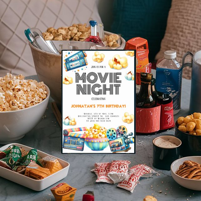 Retro Movie Night Kindergeburtstag Einladung (Von Creator hochgeladen)