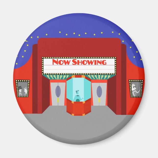 Retro Movie Theater Round Magnet (Vorne)