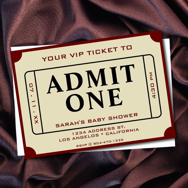 Retro Movie Ticket Einlass einer Kinderdusche Einladung (Retro Movie Ticket Admit One Baby Shower Invitation)