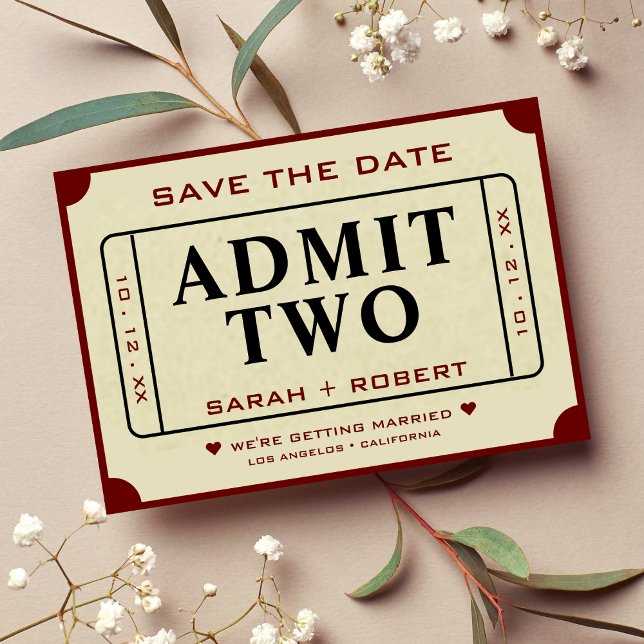 Retro Movie Ticket Stub Admit Two Wedding Save The Date (Retro Movie Ticket Stub Admit Two Wedding Save The Date)