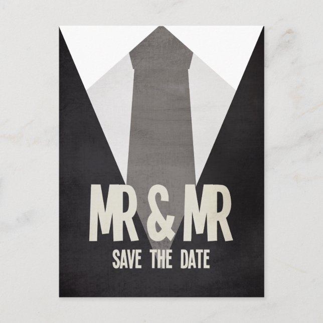 Retro Mr & Mr Anzug Krawatte Gay Save the Date Pos Ankündigungspostkarte (Vorderseite)