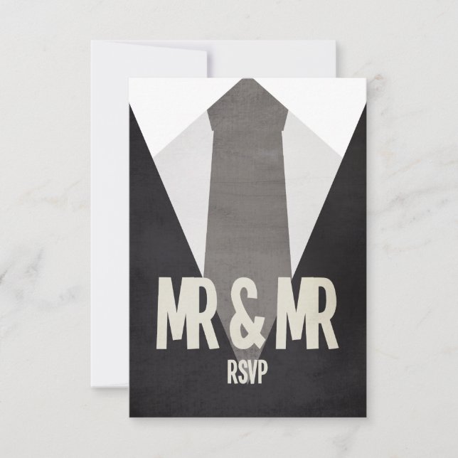 Retro Mr & Mr. Anzug & Krawatte Wedding RSVP (Vorderseite)