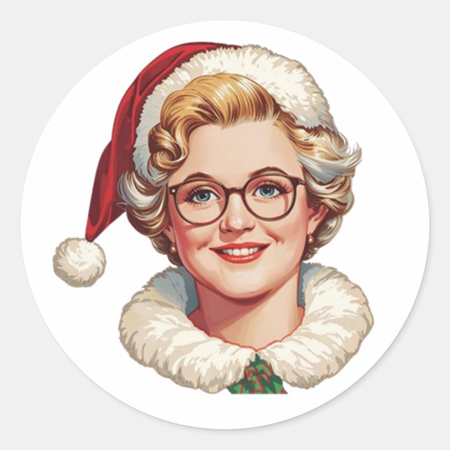 Retro Mrs. Claus Christmas Sticker (Vorderseite)