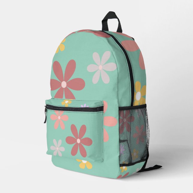 Retro Multi-Colored Daisy Pattern Bedruckter Rucksack (Rückseitige Ecke Rechts)