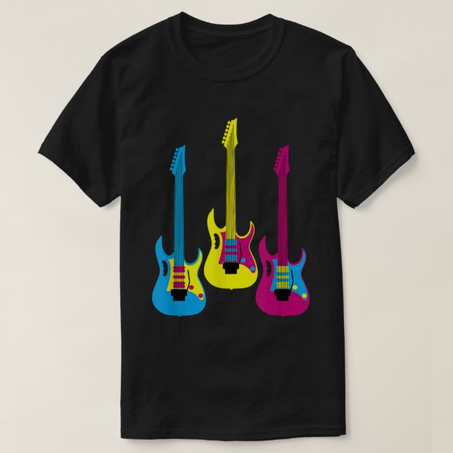 Retro Multicolor CMYK Electric Guitar Graphic Lead T-Shirt (Design vorne)