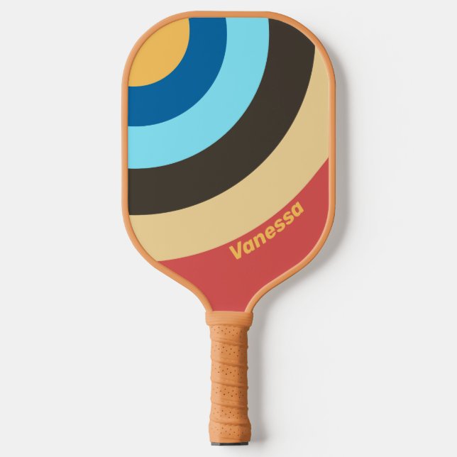 Retro Murmur-Kreis Streifen mit Namen Pickleball Schläger (Vorderseite)