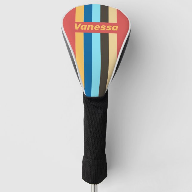 Retro Murmur Pin gestreift mit Namen Golf Headcover (Vorderseite)