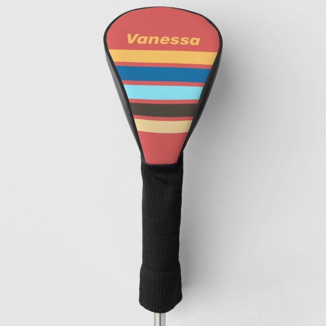 Retro Murmur über Streifen mit Namen Golf Headcover (Vorderseite)