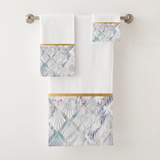 RETRO MUSCHEL AQUA SPLASH WHITE BADEZIMMER TOWEL S BADHANDTUCH SET (Insitu)
