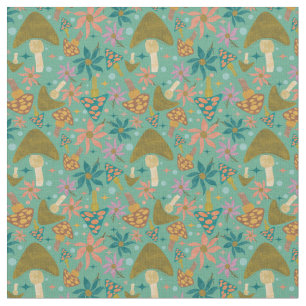Retro Mushroom Floral Minze Muster Stoff