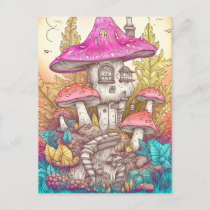 Retro Mushroom Village Illustration Art Postkarte
