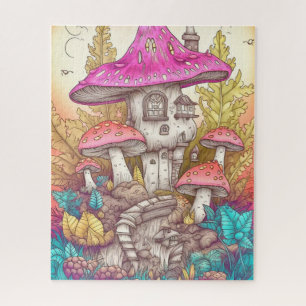 Retro Mushroom Village Illustration Art Puzzle
