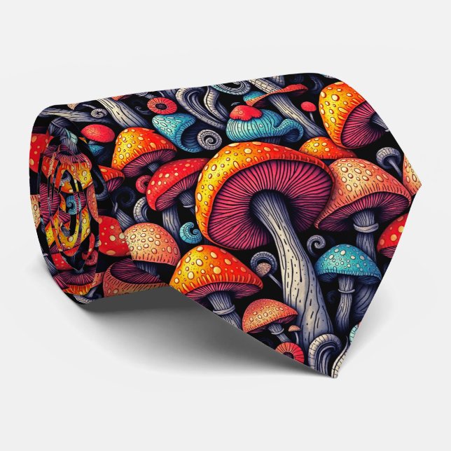 Retro Mushroom Whimsy Neck Tie Krawatte (Gerollt)