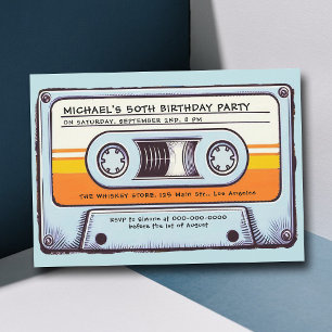 Retro Music 80er Audio Cassette Men 50. Geburtstag Einladung